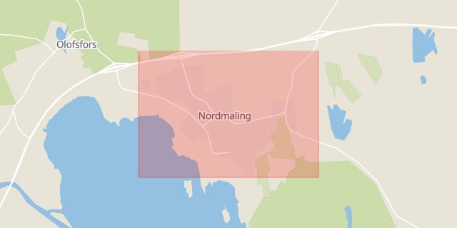 Karta som med röd fyrkant ramar in Norrfors, Norrlands, Nordmaling, Västerbottens län