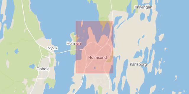 Karta som med röd fyrkant ramar in Holmsundsvägen, Holmsund, Umeå, Västerbottens län