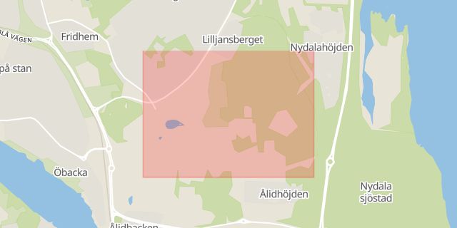 Karta som med röd fyrkant ramar in Umeå Kommun, Stöcksjö, Tavelsjö, Järnvägsallén, Väst På Stan, Petrus Laestadius Väg, Bussgata, Umeå, Västerbottens län