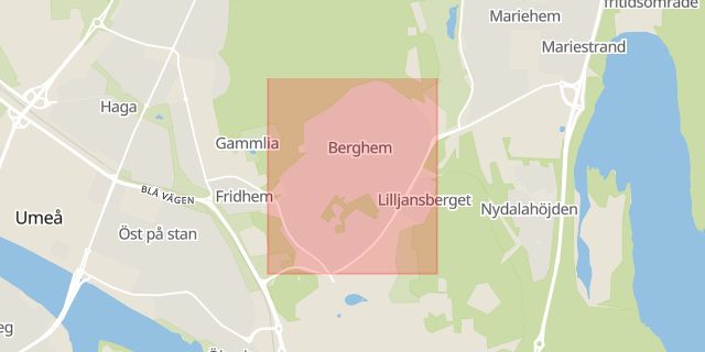 Karta som med röd fyrkant ramar in Berghem, Bussgata, Umeå, Västerbottens län