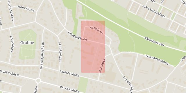 Karta som med röd fyrkant ramar in Norra Majorsgatan, Haga, Grubbevägen, Umeå, Västerbottens län