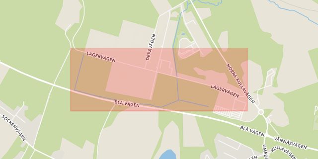Karta som med röd fyrkant ramar in Lagervägen, Västerbotten, Umeå, Västerbottens län