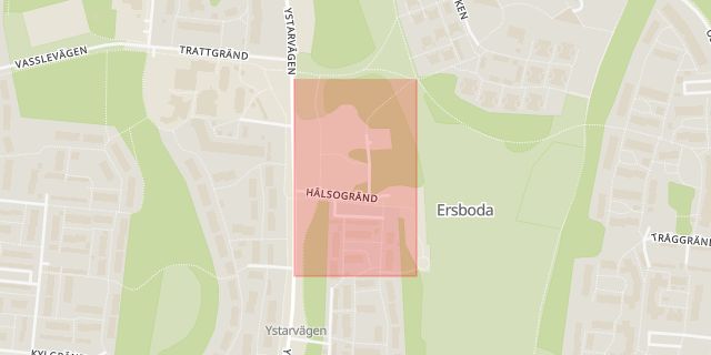 Karta som med röd fyrkant ramar in Hälsogränd, Umeå, Västerbottens län