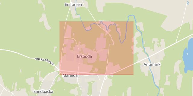 Karta som med röd fyrkant ramar in Ersboda, Östra Ersboda, Umeå, Västerbottens län