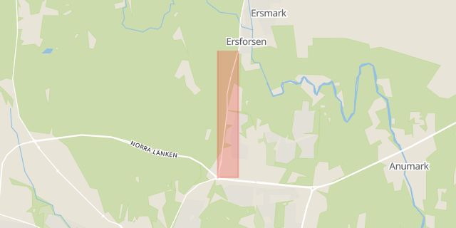 Karta som med röd fyrkant ramar in Ersmarksvägen, Umeå, Västerbottens län