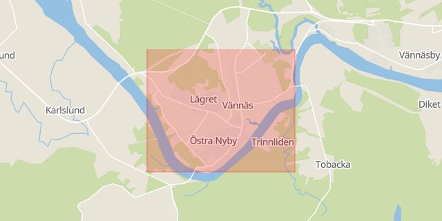 Karta som med röd fyrkant ramar in Vännäs, Umeå, Västerbottens län