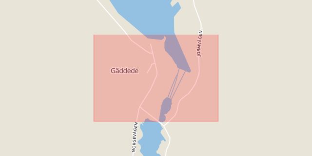 Karta som med röd fyrkant ramar in Gäddede, Stockholms Län, Strömsund, Jämtlands län