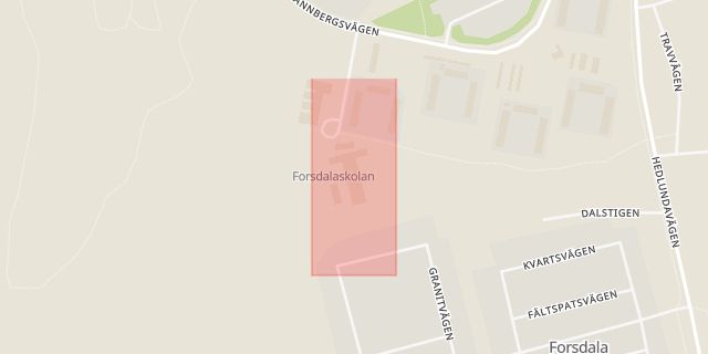 Karta som med röd fyrkant ramar in Forsdala, Lycksele, Västerbottens län