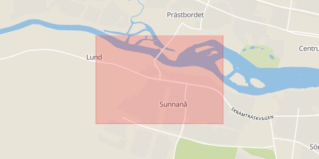 Karta som med röd fyrkant ramar in Sunnanå, Skellefteå, Västerbottens län