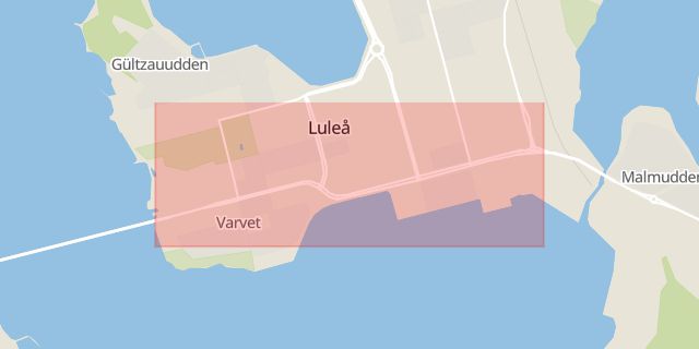 Karta som med röd fyrkant ramar in Sandviksgatan, Klöverträsk, Luleå, Norrbottens län
