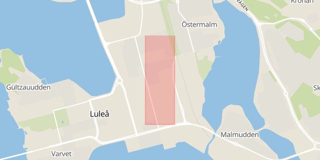 Karta som med röd fyrkant ramar in Hermelinsgatan, Luleå, Norrbottens län