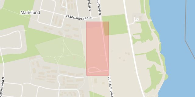Karta som med röd fyrkant ramar in Marielundsskolan, Marielundsområdet, Haparanda, Norrbottens län