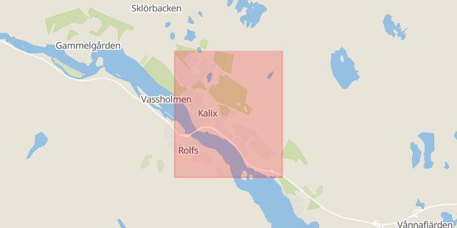 Karta som med röd fyrkant ramar in Lasarettet, Kalix, Norrbottens län