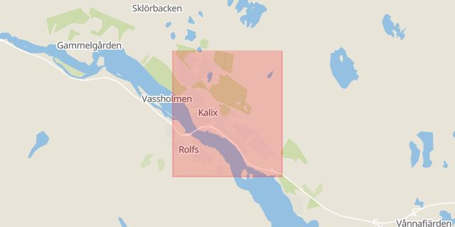 Karta som med röd fyrkant ramar in Stenbäcken, Kalix, Norrbottens län
