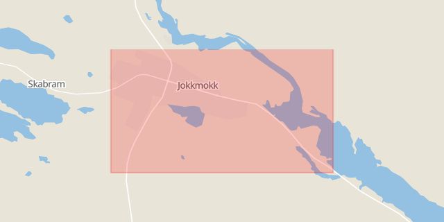 Karta som med röd fyrkant ramar in Kvikkjokk, Spot, Jokkmokk, Norrbottens län