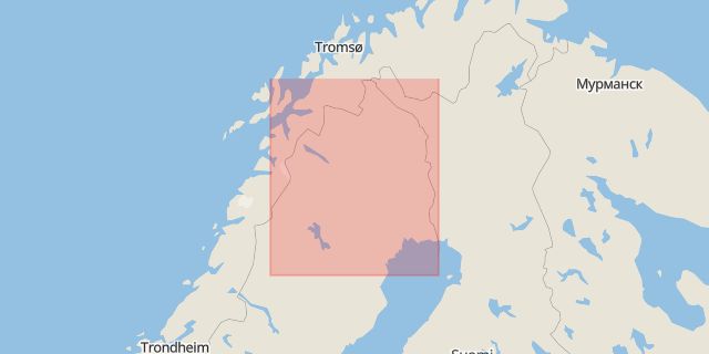 Karta som med röd fyrkant ramar in Jukkasjärvi, Kiruna, Timmerleden, Piteå, Älvbrovägen, Isvägen, Boden, Gruvvägen, Kalix, Norrbotten, Norrbottens län