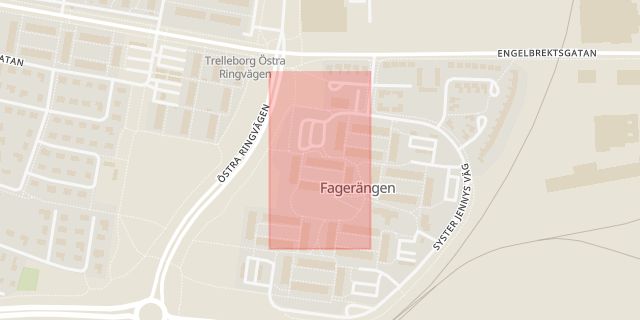 Karta som med röd fyrkant ramar in Fagerängen, Trelleborg, Skåne län