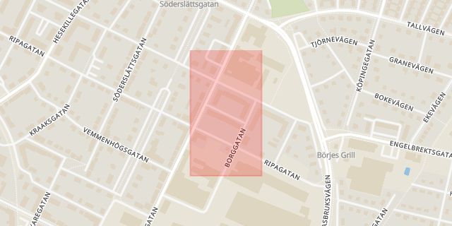 Karta som med röd fyrkant ramar in Borggården, Trelleborg, Skåne län