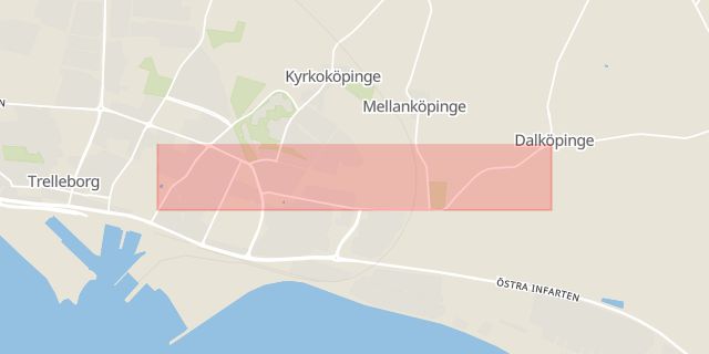 Karta som med röd fyrkant ramar in Engelbrektsgatan, Trelleborg, Skåne län