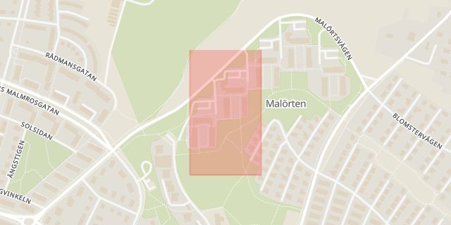 Karta som med röd fyrkant ramar in Pilevall, Malörtsvägen, Trelleborg, Skåne län
