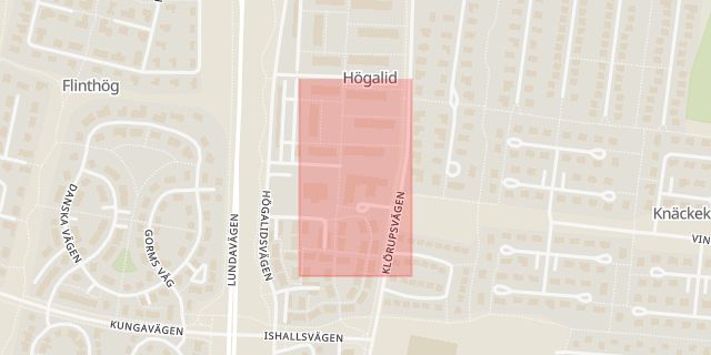 Karta som med röd fyrkant ramar in Högalid, Trelleborg, Skåne län