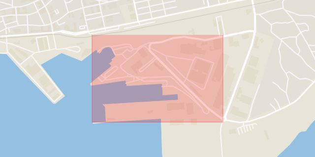 Karta som med röd fyrkant ramar in Bornholmsgatan, Ystad, Skåne län