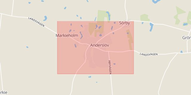 Karta som med röd fyrkant ramar in Anderslöv, Trelleborg, Skåne län