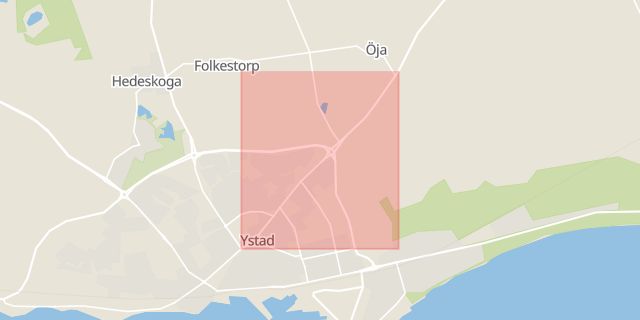 Karta som med röd fyrkant ramar in Kristianstadsvägen, Ystad, Skåne län