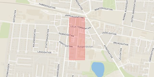 Karta som med röd fyrkant ramar in Stora Torggatan, Skurup, Skåne län