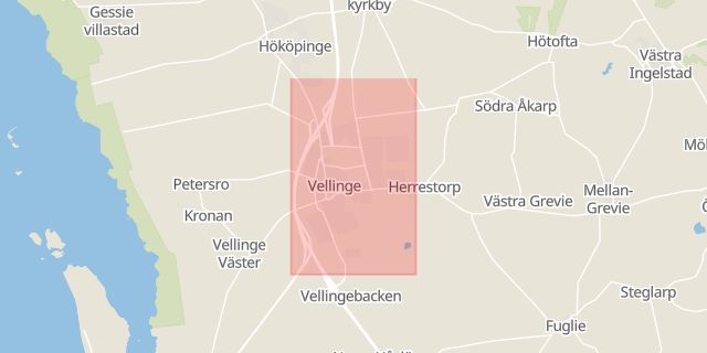 Karta som med röd fyrkant ramar in Plogen, Vellinge Norra, Vellinge, Skåne län
