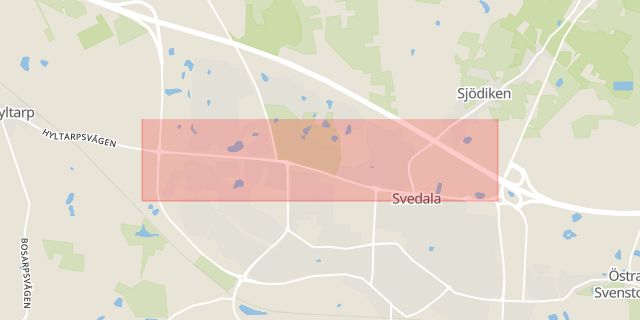 Karta som med röd fyrkant ramar in Hyltarpsvägen, Svedala, Skåne län