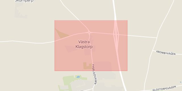 Karta som med röd fyrkant ramar in Västra Klagstorp, Malmö, Skåne län