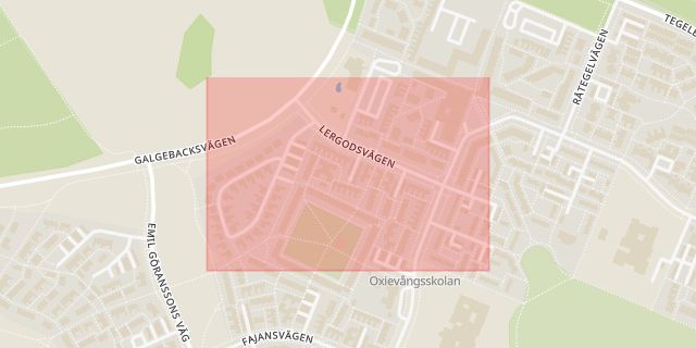 Karta som med röd fyrkant ramar in Lergodsvägen, Malmö, Skåne län