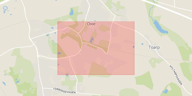 Karta som med röd fyrkant ramar in Oxie, Malmö, Skåne län