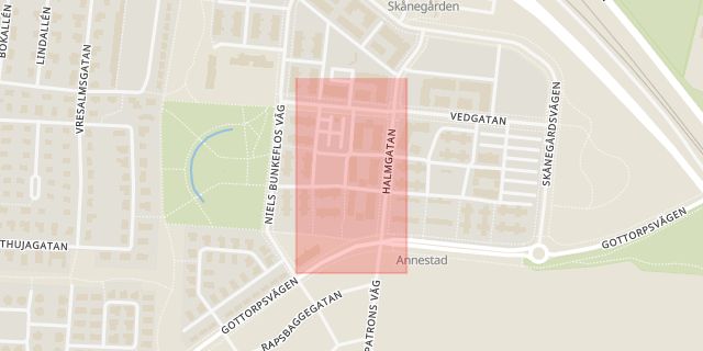 Karta som med röd fyrkant ramar in Bunkeflo, Skräddarebyn, Malmö, Skåne län