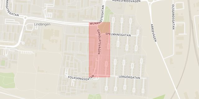 Karta som med röd fyrkant ramar in Gånglåtsvägen, Malmö, Skåne län