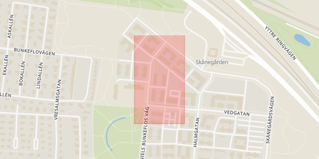 Karta som med röd fyrkant ramar in Skomakarebyn, Malmö, Skåne län