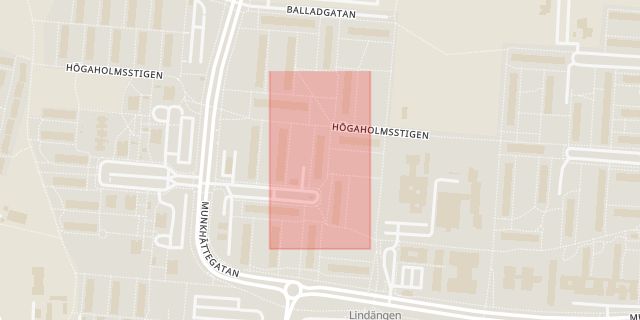 Karta som med röd fyrkant ramar in Högaholm, Malmö, Skåne län