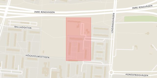 Karta som med röd fyrkant ramar in Lindängen, Koralgatan, Malmö, Skåne län