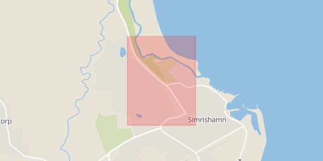Karta som med röd fyrkant ramar in Kristianstadsvägen, Simrishamn, Skåne län
