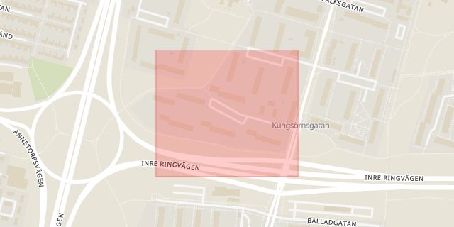 Karta som med röd fyrkant ramar in Kungsörnsgatan, Söderkulla, Malmö, Skåne län