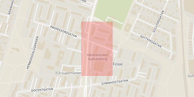 Karta som med röd fyrkant ramar in Hermodsdal, Gullviksborg, Malmö, Skåne län