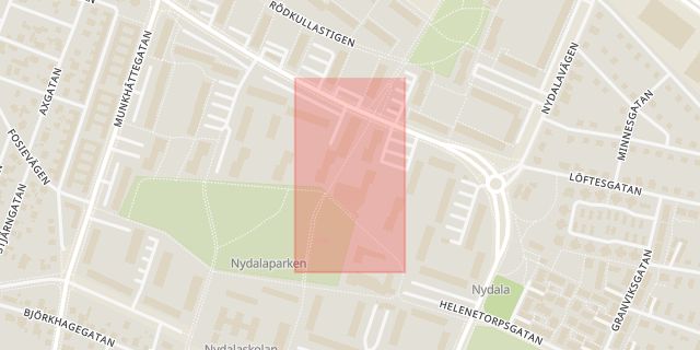 Karta som med röd fyrkant ramar in Nydalatorget, Malmö, Skåne län