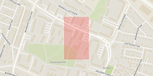 Karta som med röd fyrkant ramar in Nydalatorget, Malmö, Skåne län