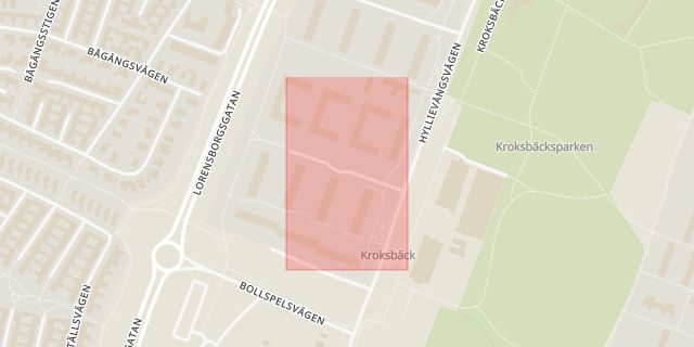 Karta som med röd fyrkant ramar in Kroksbäck, Sörbäcksgatan, Malmö, Skåne län