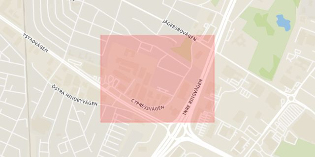 Karta som med röd fyrkant ramar in Cypressvägen, Malmö, Skåne län