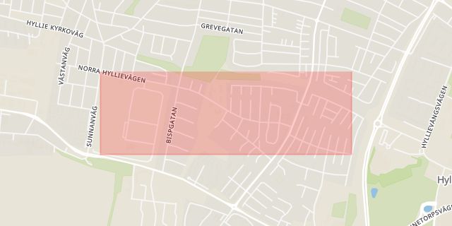 Karta som med röd fyrkant ramar in Djupadal, Norra Hyllievägen, Malmö, Skåne län