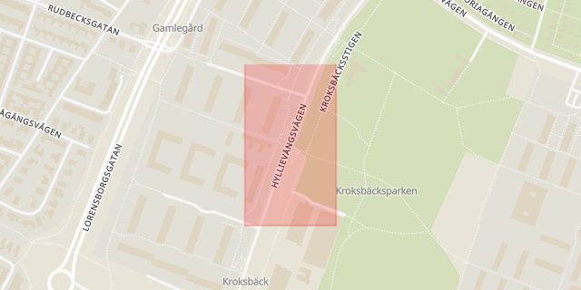 Karta som med röd fyrkant ramar in Kroksbäcksparken, Malmö, Skåne län