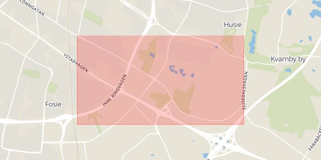 Karta som med röd fyrkant ramar in Jägersro, Malmö, Skåne län