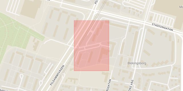 Karta som med röd fyrkant ramar in Teknikergatan, Malmö, Skåne län